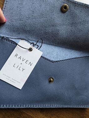 Raven + Lily Slate Blue Leather Clutch